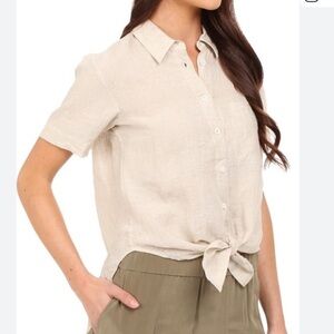 NWT Theory Hekanina Shirt Women's Peach pink Linen front tie Button down Size P